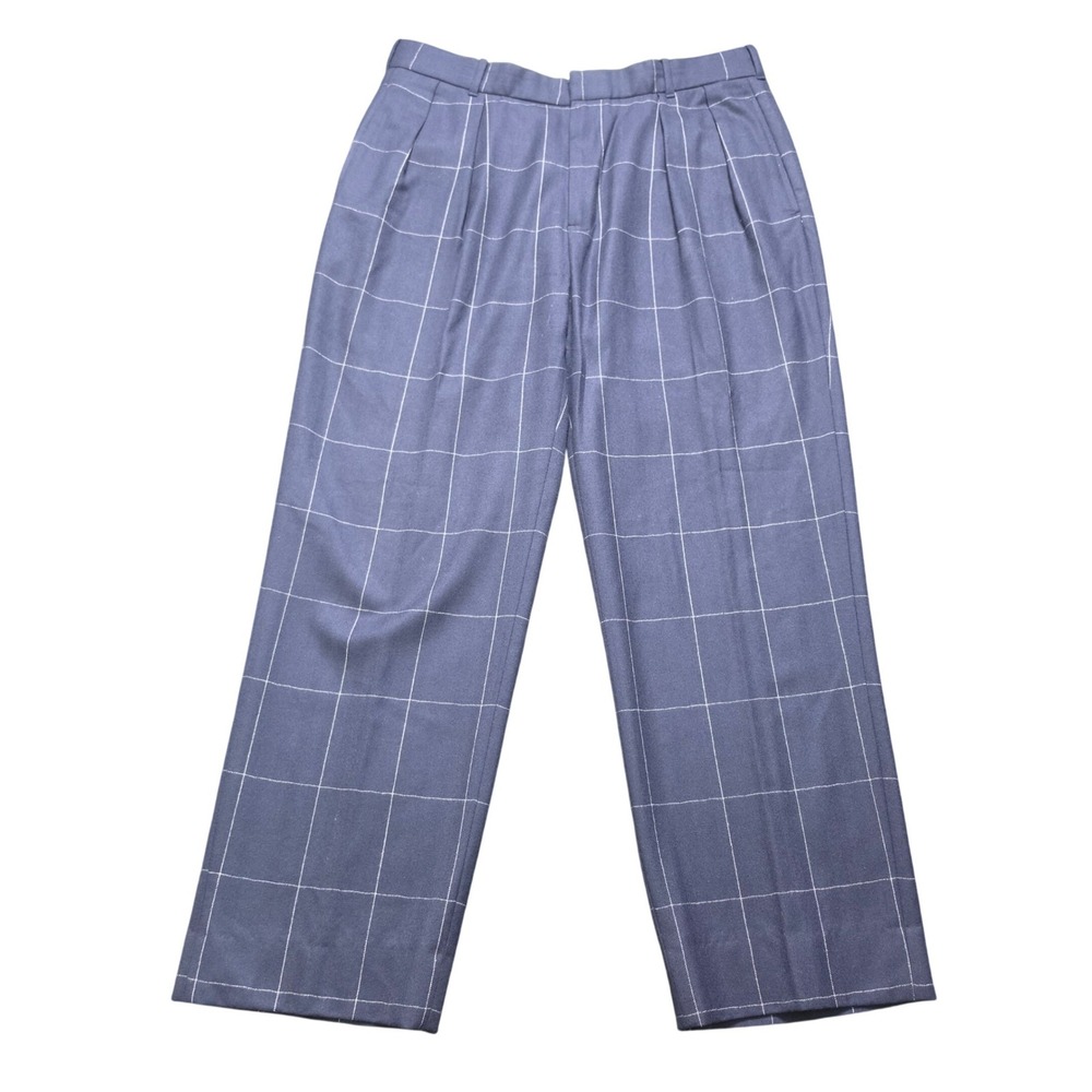 Polo Golf Ralph Lauren Pants Navy Windowpane‎ Plaid Mens 34x28 Wool Pleated Prep